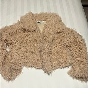 Cozy Tan Cropped Faux Fur Jacket